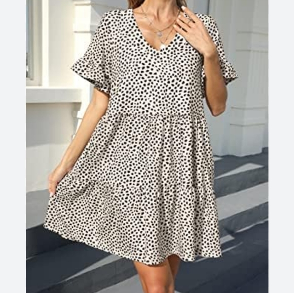 NWT  NCLOOK Loose  Ruffle Dress Crewneck Khaki Spots Size L - Picture 1 of 6